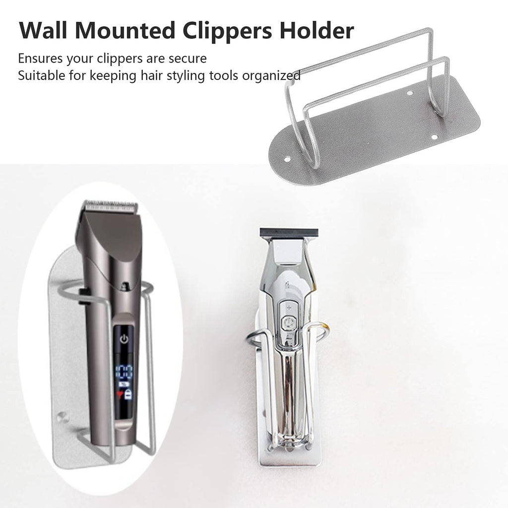 Agatige Electric Shaver Holder, Stainless Steel Wall Mounted Hair Clipper Organizer Stand Electric Hair Trimmer Cutter Rack Barbershop Accessories for Home Salon (Silver, 1PCS)