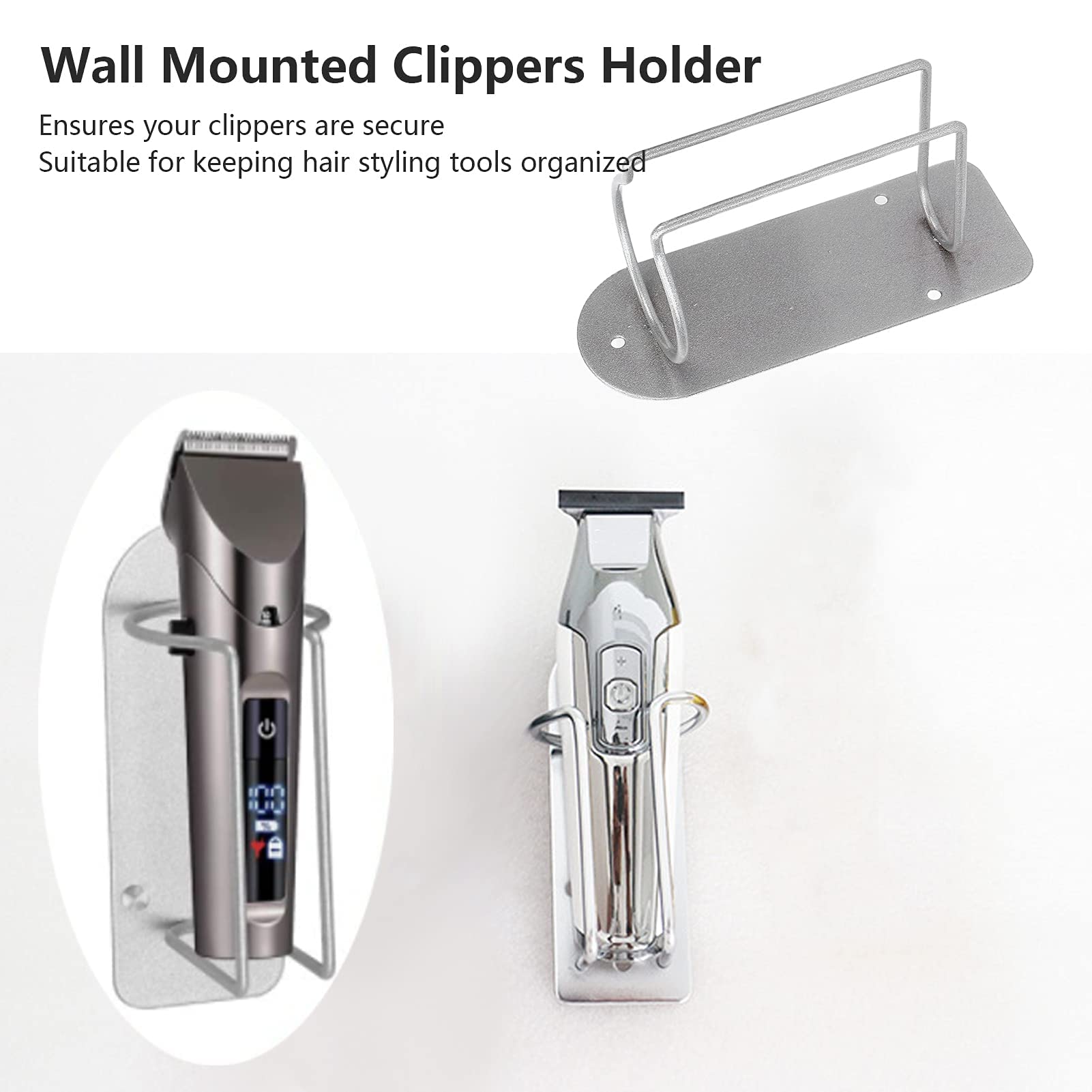 Agatige Electric Shaver Holder, Stainless Steel Wall Mounted Hair Clipper Organizer Stand Electric Hair Trimmer Cutter Rack Barbershop Accessories for Home Salon (Silver, 1PCS)