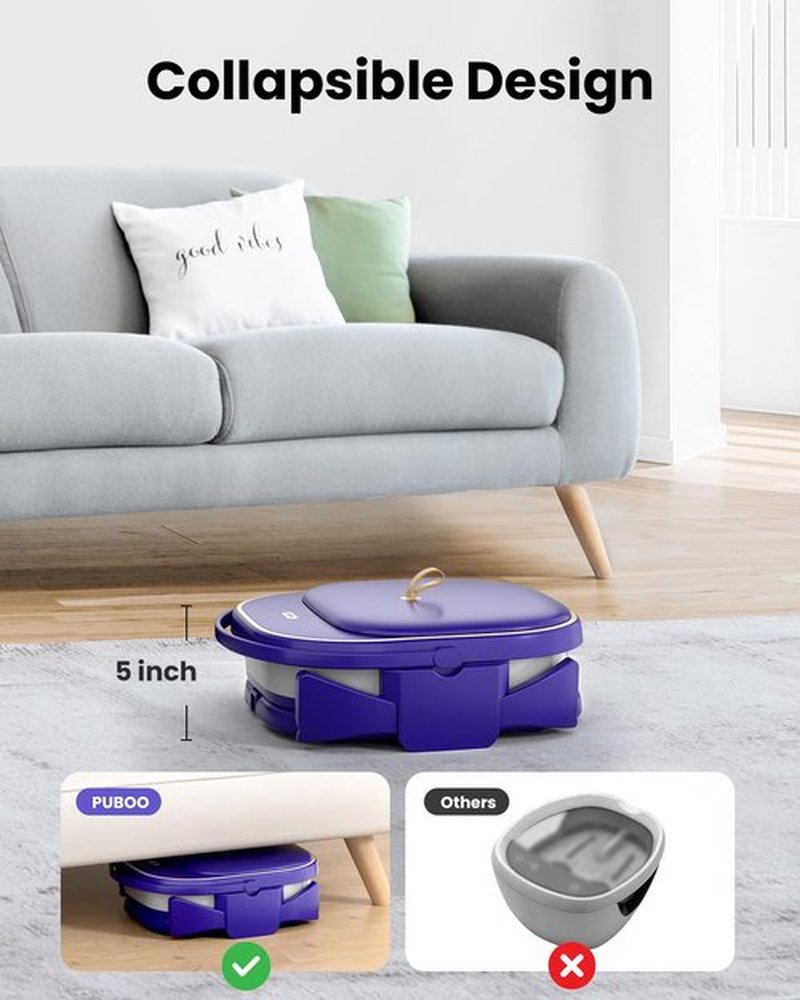 Puboo Collapsible Foot Spa Bath Massager with Heat, 95-115°F Precise Temp Control, Motorized Massage Rollers, Heated Foot Bath Soak Tub, Fits US Men’s Size 11