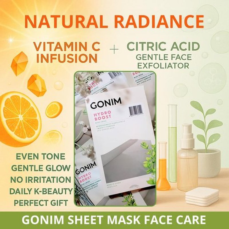 GONIM Korean Face Mask - Hydrating Sheet Masks with Hyaluronic Acid & Vitamin C | 15 Sheets