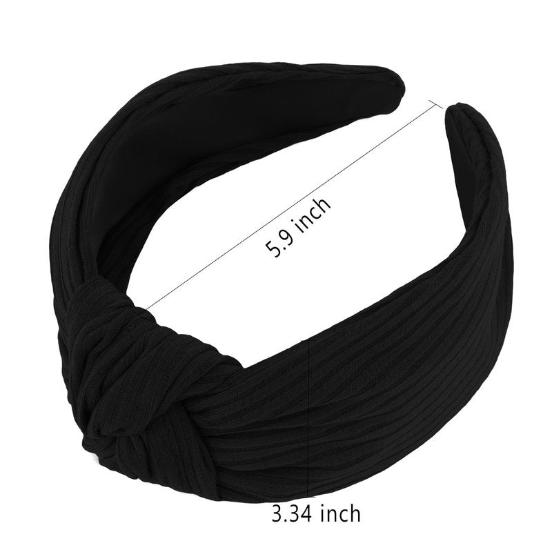 YISSION Wide Black Knotted Headband for Women - 3.34 Inch Stretchy Knit Fabric Hair Band, Comfortable Non-Slip Fashion Hair Accessory for Daily Styling & Parties