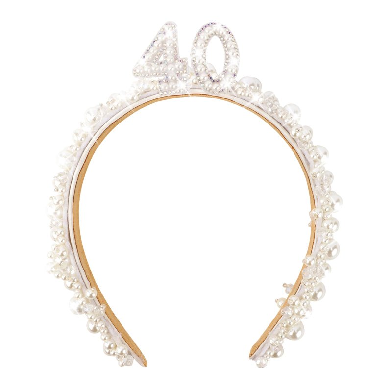 Vovii 40th Birthday Headband for Women, 40th Birthday Crown for 40th Birthday Outfit Dress for Women, Birthday Headband with Pearl for 40th Birthday Decorations, Happy 40th Birthday Decorations