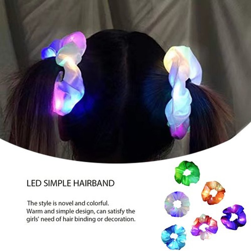 LED Scrunchies, 6 Pcs Light up Glow Hairbands Neon Accessories with 3 Light Modes for Girls Women Festival Accessories Christmas Halloween Party