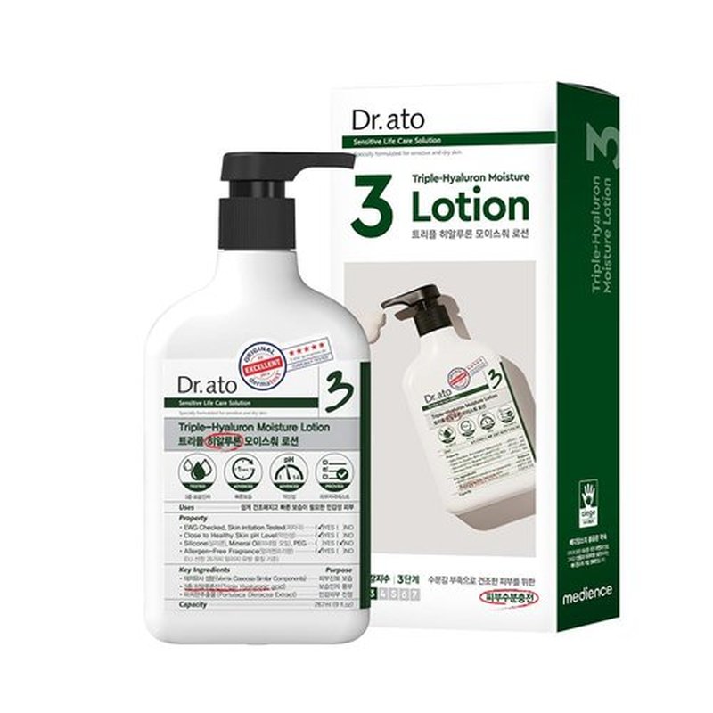 Dr.ato Dr. ato Rapid Moisturizing Daily Lotion for Body & Face with Triple Hyaluronic Acid, Vegan, Korean Skincare (10.4 Fl Oz)