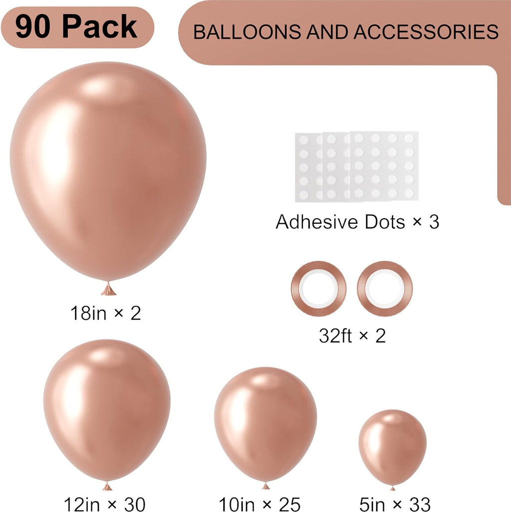 Voircoloria Rose Gold Balloon Garland Kit - 90 Pack of 18/12/10/5 Inch Balloons for Weddings, Graduations & Parties
