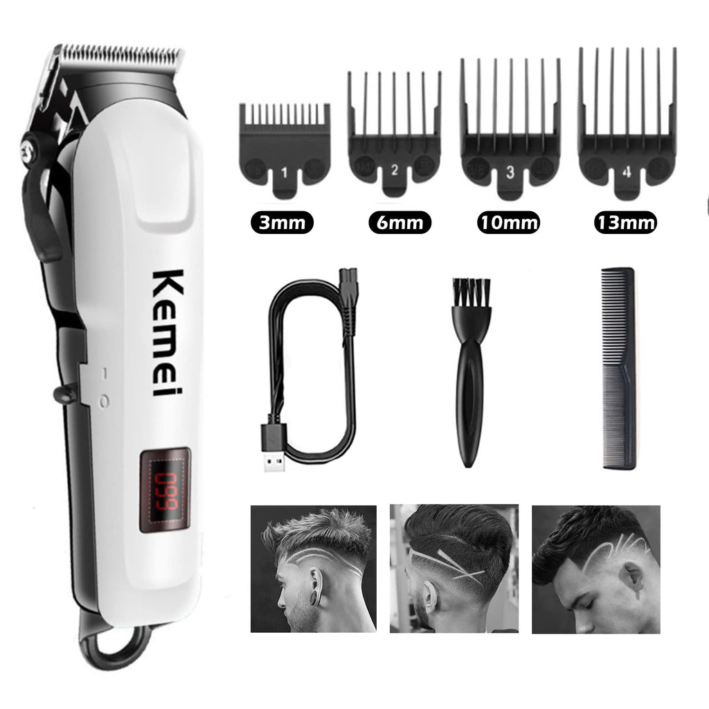 KEMEI Hair Clipper for Men Professional Cordless Electric Rechargeable Hair/Beard Trimmers for Men, Self Hair Cutting Haircut Kit, Adjustable Barber Clippers with LCD Diaplay