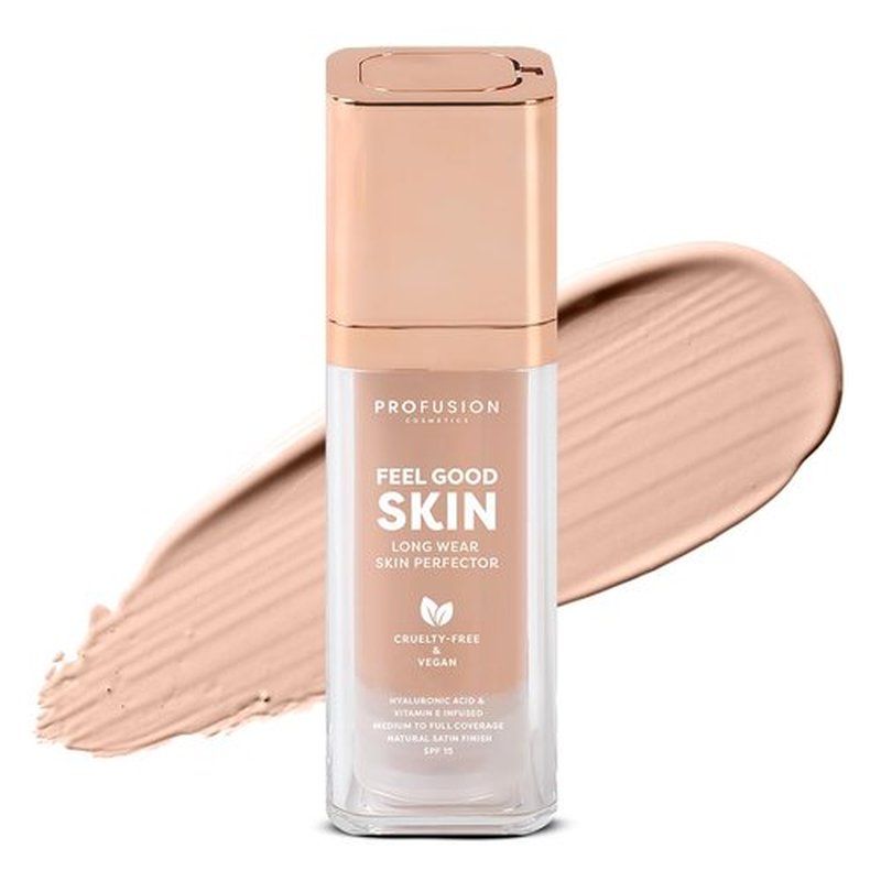 Profusion Cosmetics Feel Good Skin Foundation – Radiant Satin Finish, Buildable Coverage with SPF 15 Sun Protection, Hydrating, Lightweight, Vegan & Cruelty-Free Makeup (Fair 110, 1)