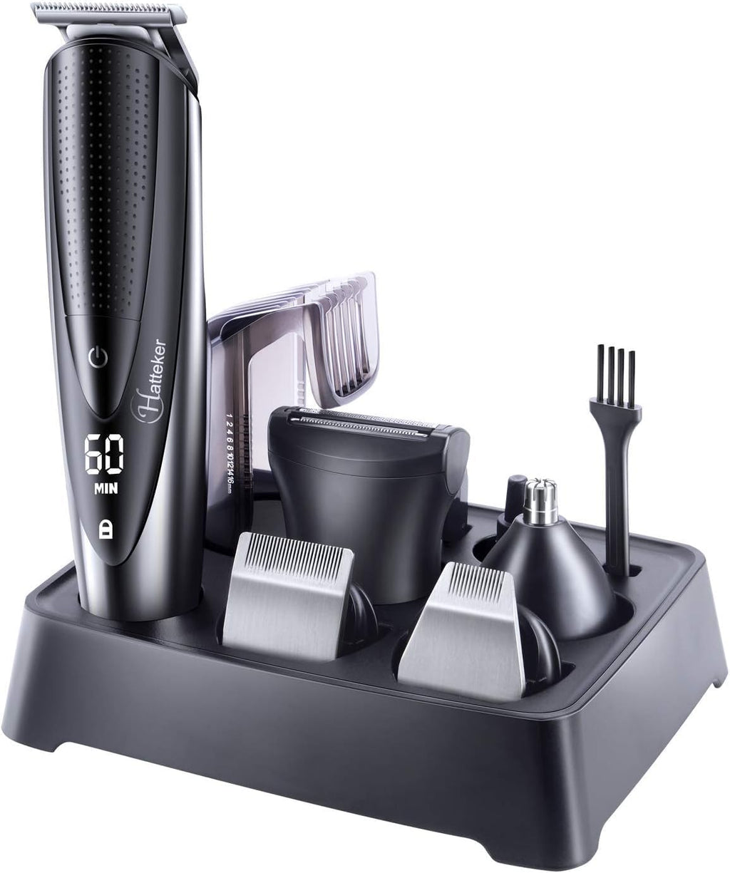 Hatteker Beard Trimmer Hair Clippers Mustache Trimmer Shavers for Men Hair Trimmer Nose Trimmer Body Trimmer 5-in-1 Cordless Haircut Kit for Men Waterproof
