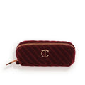 Charlotte Tilbury Makeup Bag - Quilted Velvet Cosmetic Organizer with 5 Compartments & Zip Pocket - Iconic Night Crimson
