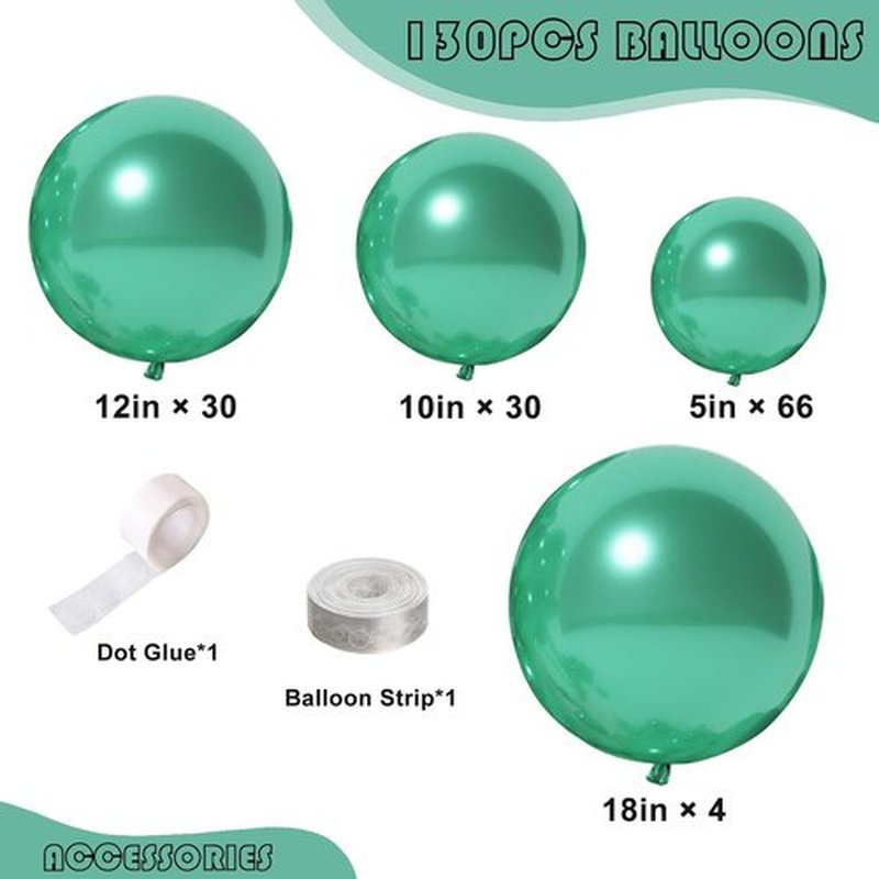 Metallic Green Balloon Garland Arch Kit - 130PCS in Various Sizes for Birthday, Graduation, Baby Shower & Wedding Decor