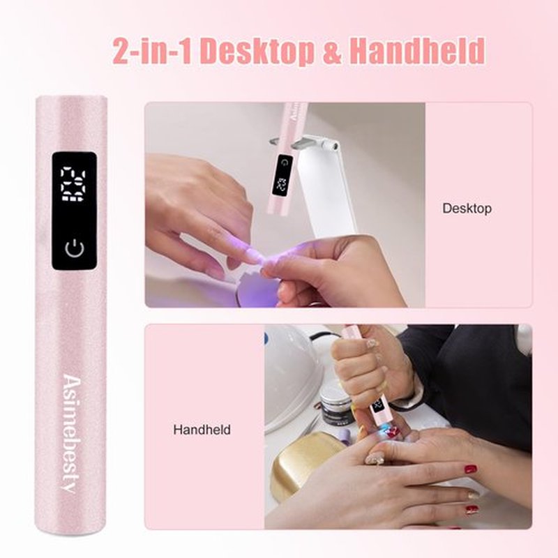 Asimebesty UV Light for Gel Nails, Mini UV Nail Lamp Hand held with Stand, Portable Small Nail Dryer Light for Gel Polish with 3 Timers, Rechargeable Cordless UV Light Nail for Fast Curing, Rose
