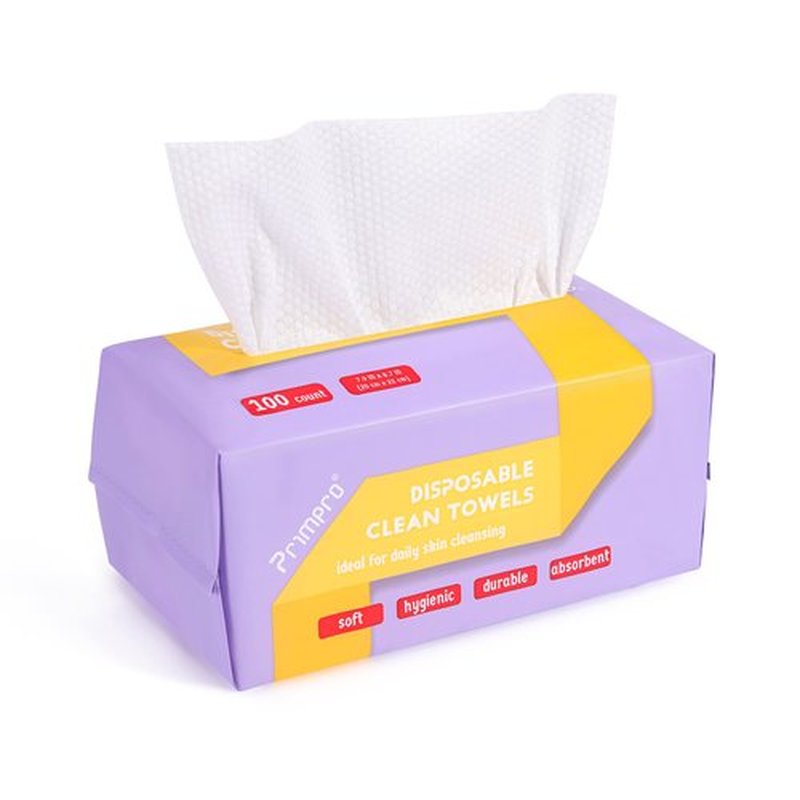 Primpro 100 Count Disposable Face Towels Ultra Soft Hand Washcloth Lint-Free Dry Wipes Biodegradable Facial Cleansing Towelettes (100 Count 1 Pack)