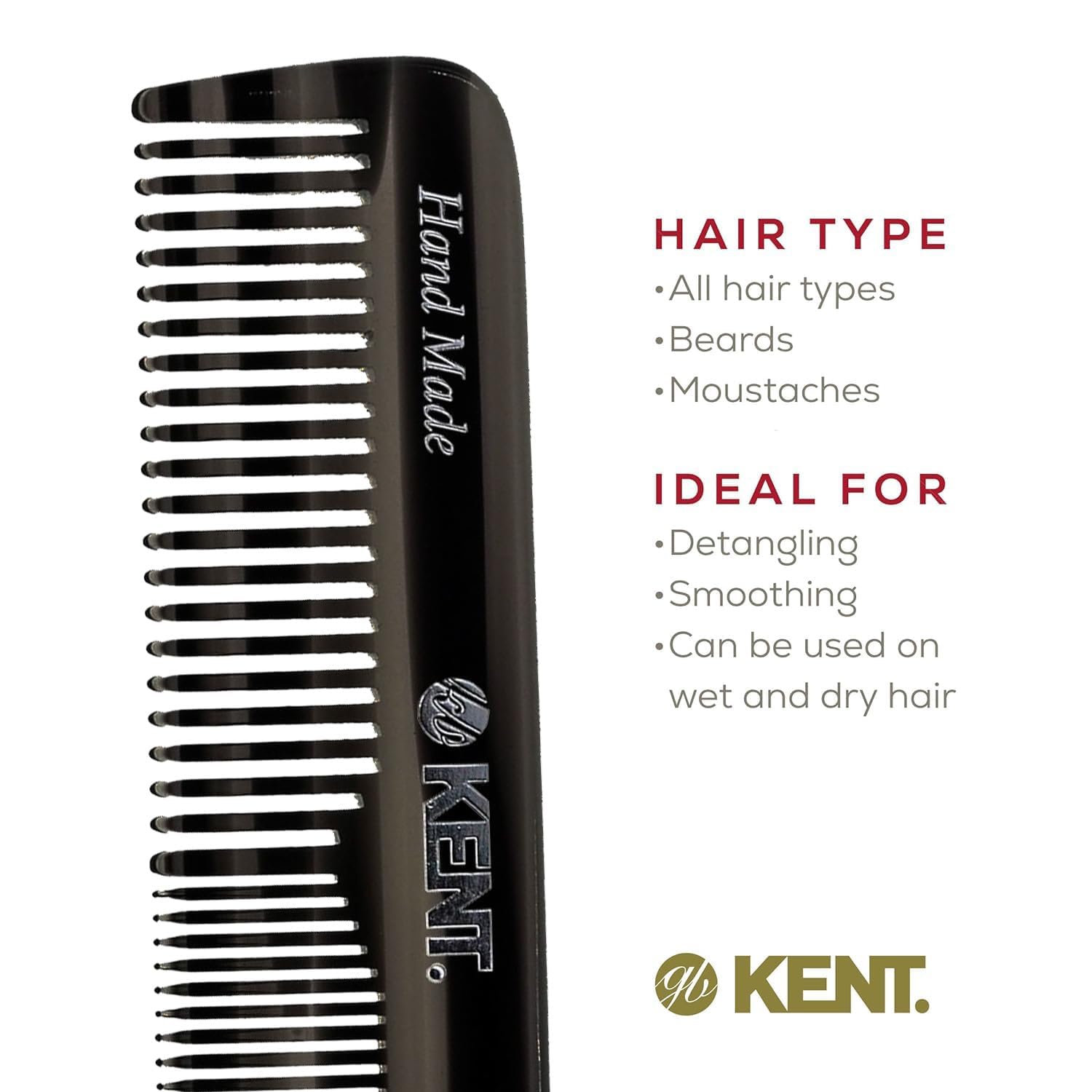 Kent OT Pocket Comb Black and Tortoise - Handmade Fine and Wide Tooth Hair Comb for Men, Women, and Kids - Travel, Beard, and Mustache Comb - Saw Cut and Hand Polished Made in England