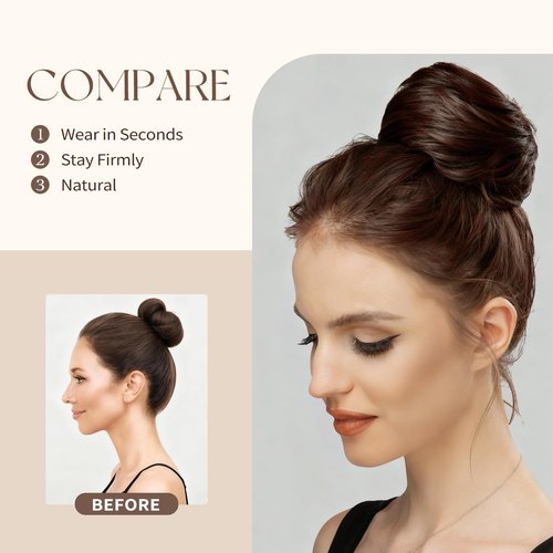Messy Bun Hair Piece for Women Human Hair Buns Medium Brown Highlights Elastic 1Pcs 100% Real Hair Ponytail Wavy Curly Durable Bun Scrunchies Thick Updo Hairpieces (#P4-27 Medium Brown Highlights)
