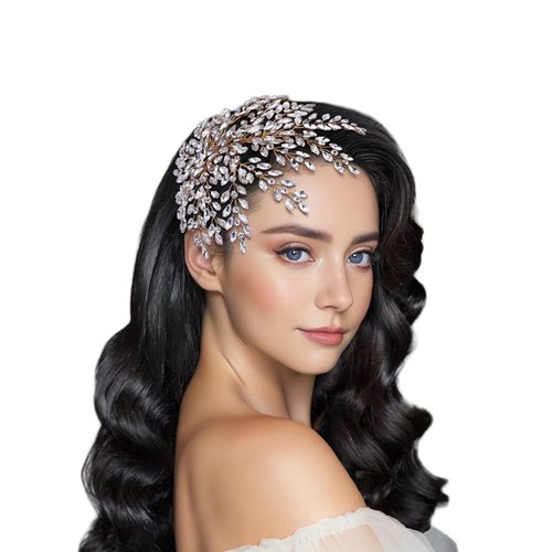 HONGMEI Bridal Rhinestone Headpiece for Wedding，Leaf Crystal Hair Pieces Bride Side Headpieces Wedding Hair Accessories for Women(Gold)