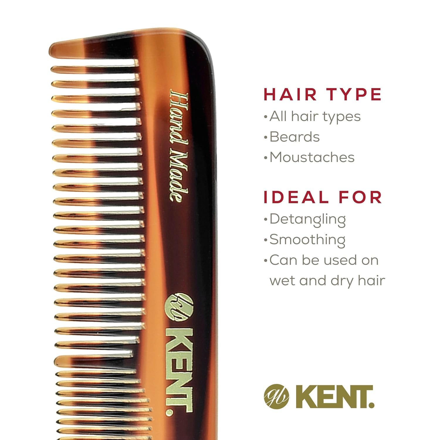Kent OT Pocket Comb Black and Tortoise - Handmade Fine and Wide Tooth Hair Comb for Men, Women, and Kids - Travel, Beard, and Mustache Comb - Saw Cut and Hand Polished Made in England