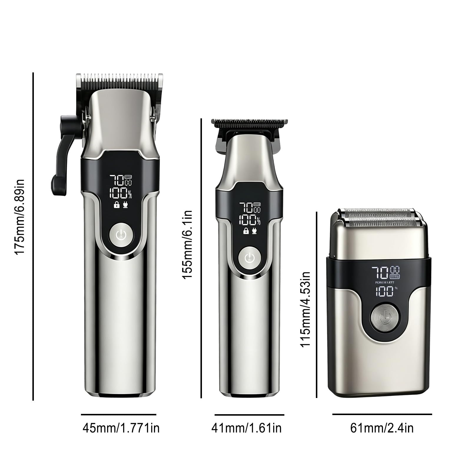 CBQ 3 in 1 Cordless Hair Clippers for Men, Professional Trimmer Set with LED Screen, 2-Speed, Beard Trimmer & Shaver, 10 Guide Combs, Cordless Electric Grooming Kit