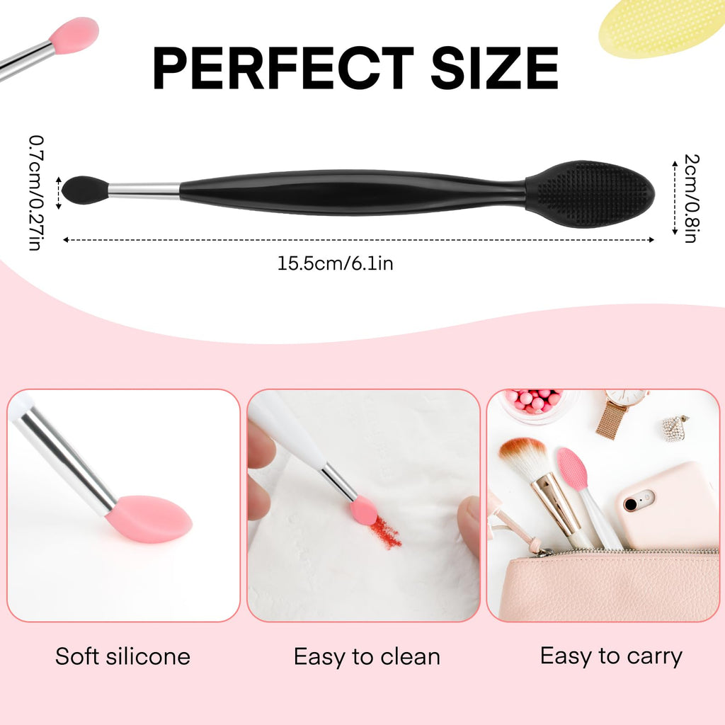 Unaone Lip Scrub Brush - 3 PCS Dual-ended Lip Scrubber Exfoliator and Silicone Lip Brush, 2-in-1 Silicone Lip Scrub Tool Lip Mask Applicator, Gentle Exfoliator & Applicator for Soft