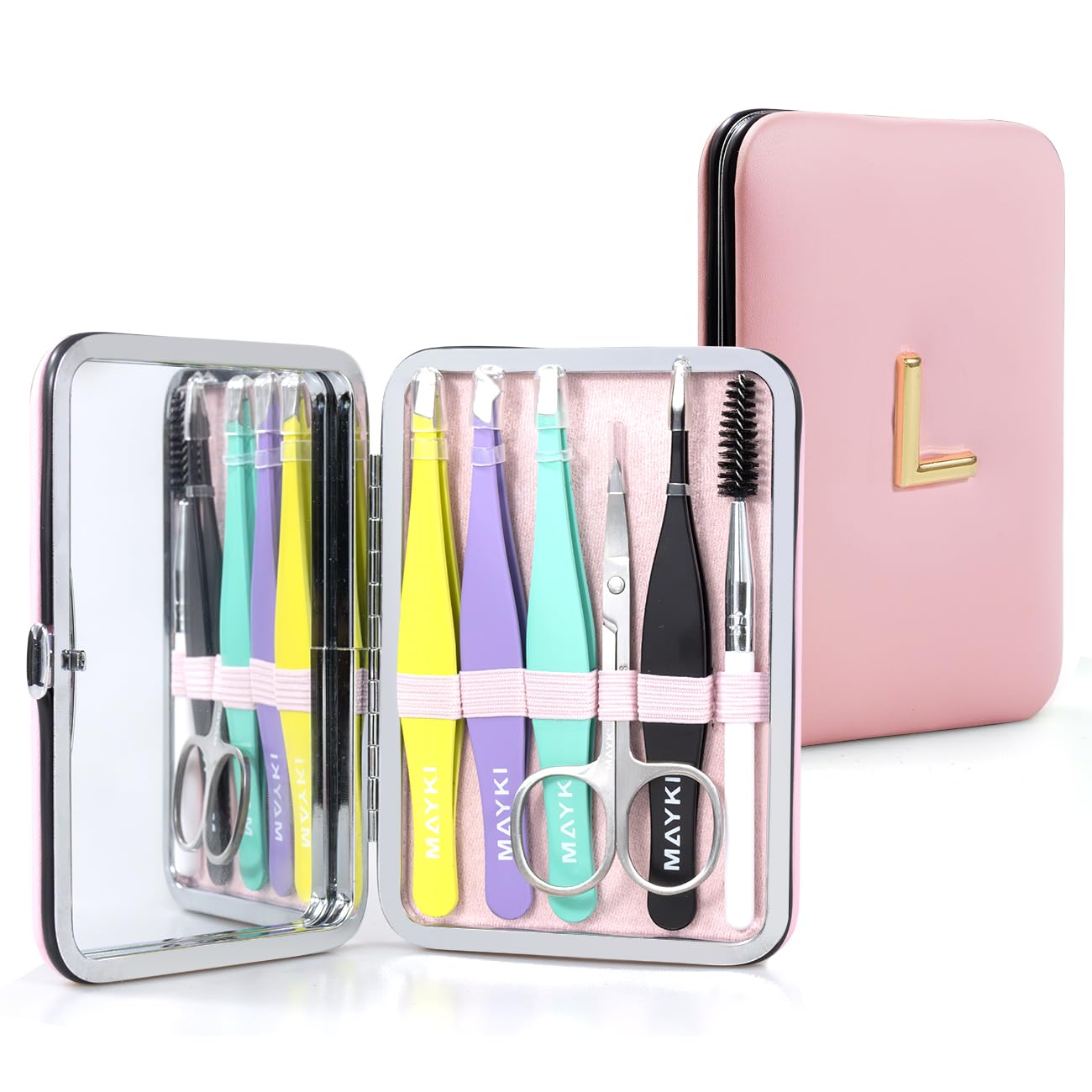 Initial L Tweezers with Mirror for Women Facial Hair, Best Gifts for Teen Girl/Daughter/Friend/Mom/Bridesmaid/Wife/Girlfriend, Unique Gift for Birthday/Anniversary/Mothers Day/Valentines Day/Christmas