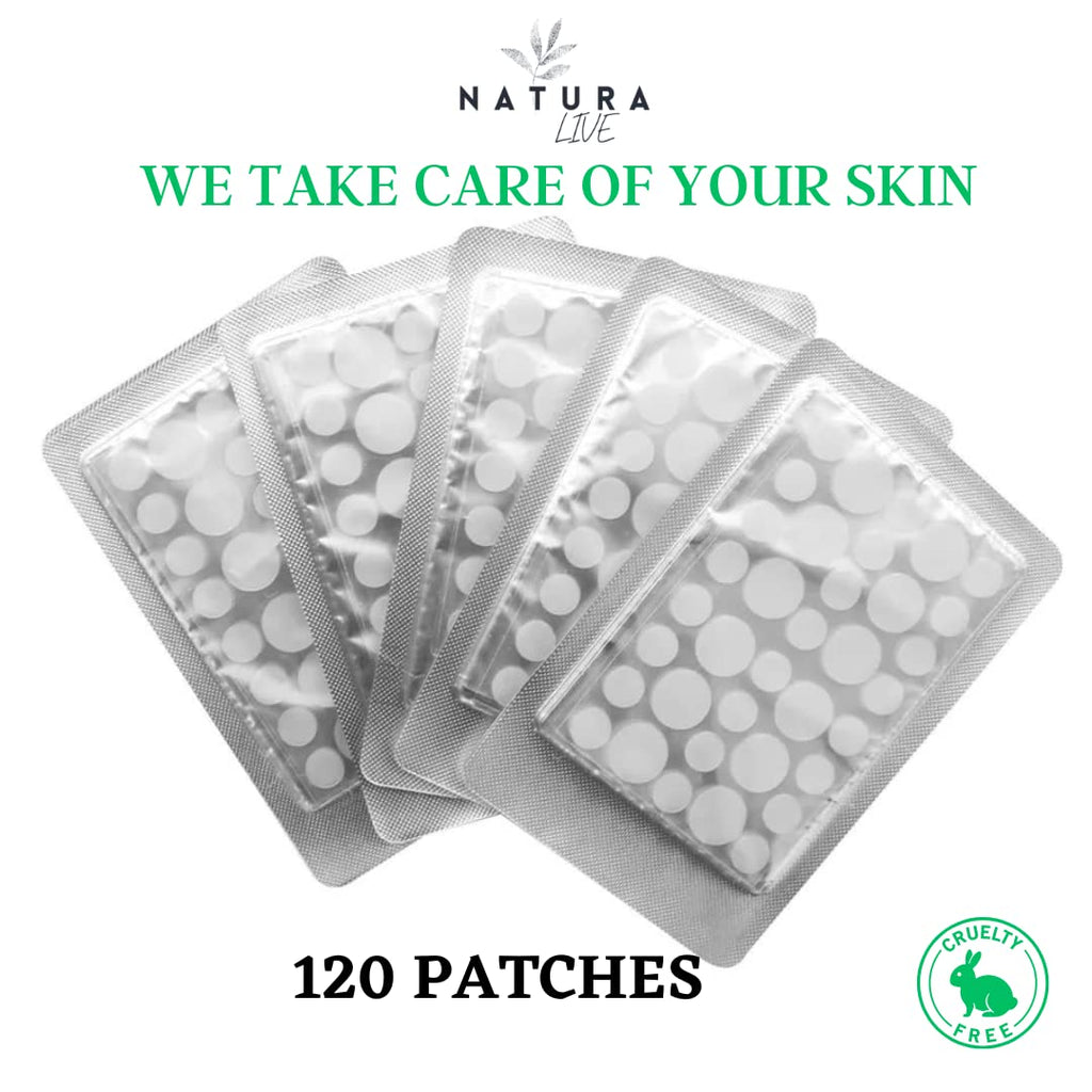 Natura Live Hydrocolloid Acne Patches – 120-Pcs Pimple Patches for Face –Blemish Patches to Cover Zits, Acne, Breakouts – Vegan and Cruelty-Free Zit Stickers – Zit Absorbing Acne Spot Dots