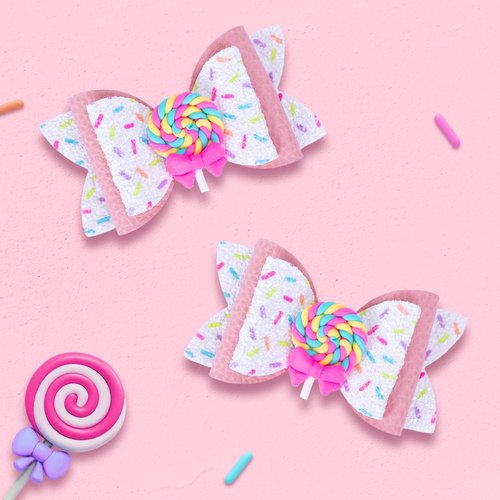 Beleki Lollipop Hair Bows, Glitter Hair Clips for Girls Sparkly Confetti Sprinkle Handmade Bows Metal Alligator Hairpin Hair Accessories for Girls Birthday Back to School Party Decor - Pink
