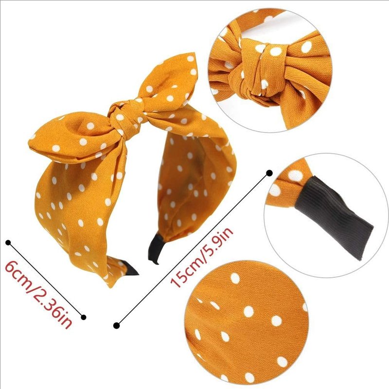 WJYX BOWS 6pcs/set Polka Dot Bow Headbands Vintage Retro Bunny Ears Hair Hoop Wide Knot Style Hairband Fashion and Versatile Hair Accessories for Women Girl