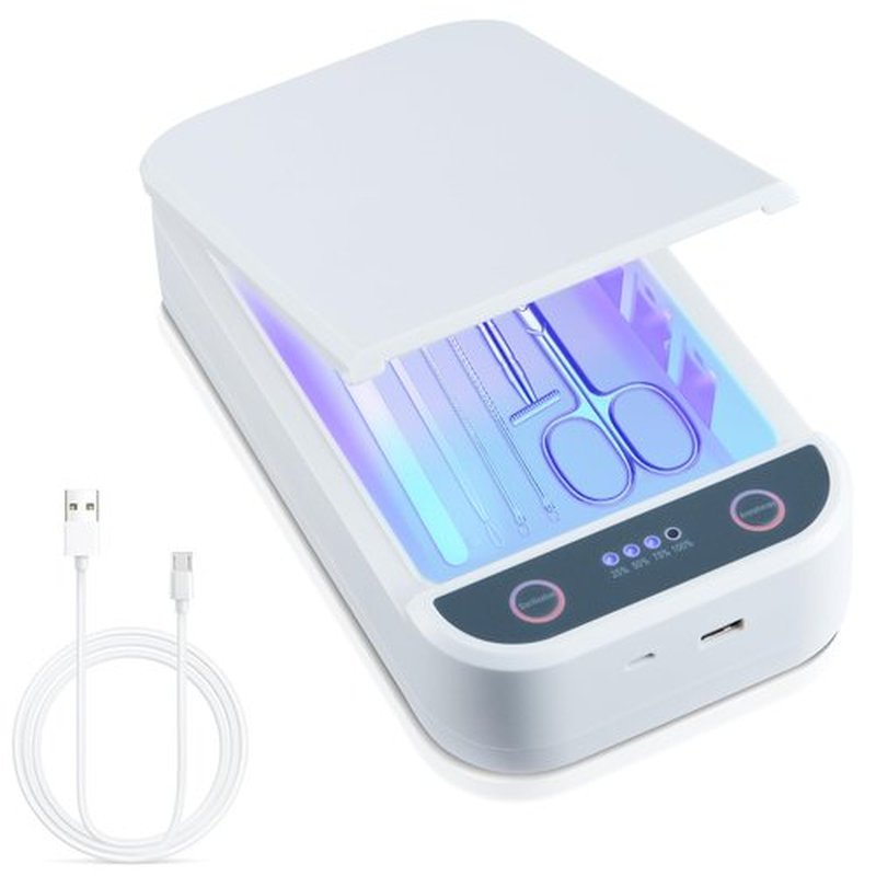 Soiiw Nail Tool Sterilizer Box Portable with Blue Light,USB Sterilizer Cleaning Box for Nail Salon, Tweezers, Jewelry, Phone, Manicure Tools