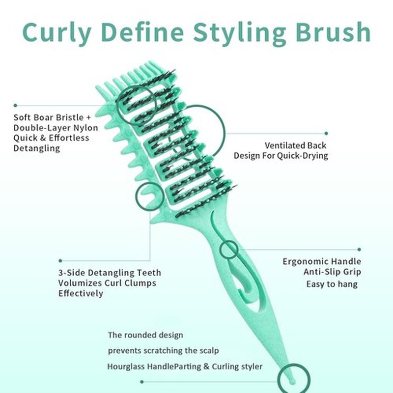 Skiennix Curl Defining Brush - Vented Curly Hair Brush for Detangling & Styling | Reduces Frizz (Green)