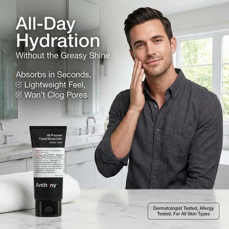 Anthony All-Purpose Facial Moisturizer | Hydrating Lotion for Dry Skin – Lightweight, Non-Comedogenic – 3 Fl Oz