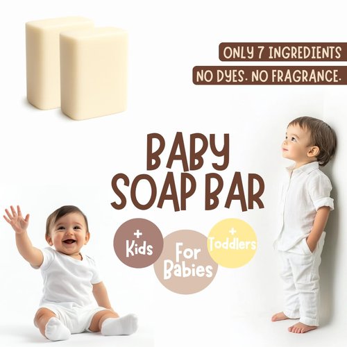 Skiennix Fragrance-Free Baby Bar Soap - Gentle Unscented Natural Soap for Sensitive Skin | 2 Bars (3.5 oz Each)