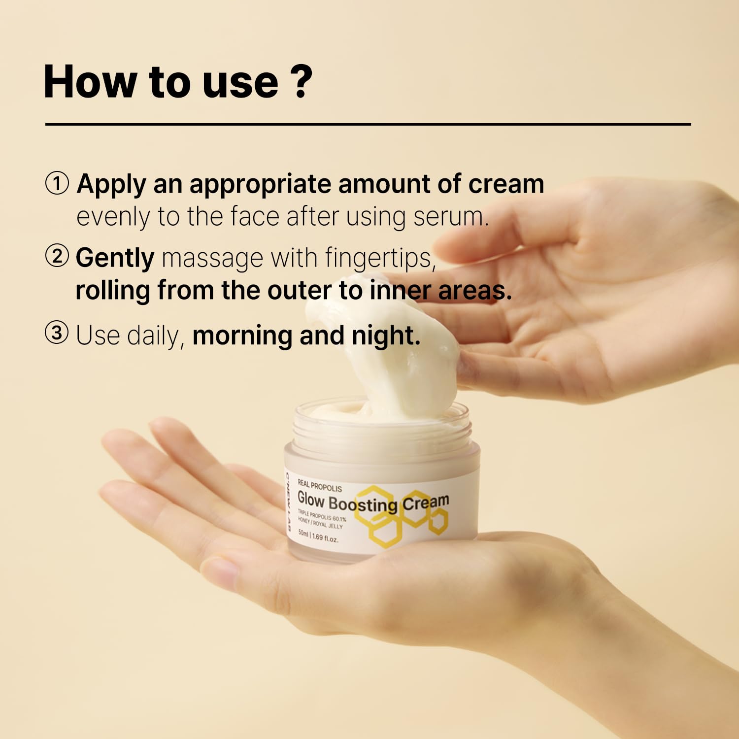 C’NEW LAB Real Propolis Glow Boosting Cream 50ml (1.69 fl. oz.) | Deep Nourishing Facial Cream for Radiant Skin | Propolis Extract, Panthenol, Allantoin, Sun Flower Seed, Korean Skin Care