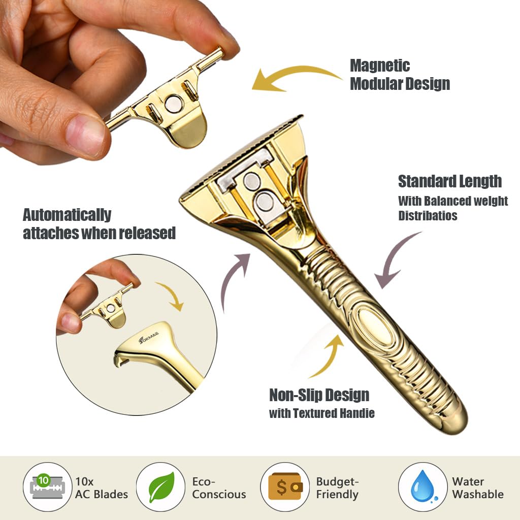 MYITKHT Magnetic Safety Razor for Men and Women Smooth Single Blade Shave Easy Blade Change Stainless Steel Mens Face Razor Durable Blade Shavers for Men
