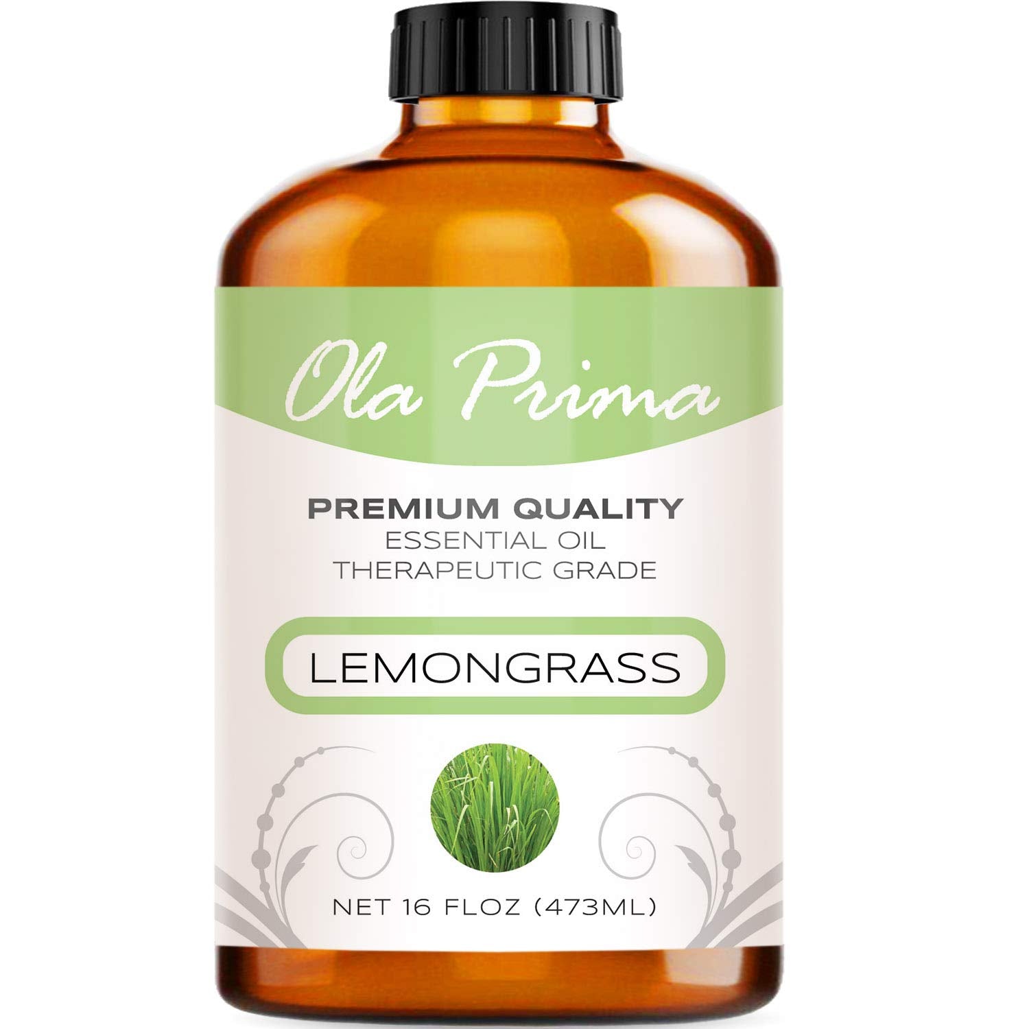 Ola Prima Lemongrass Essential Oil for Aromatherapy, Diffuser, Cleaning, Skin, Hair Health, Relaxation, Soap & Candle Making (16oz Bulk)