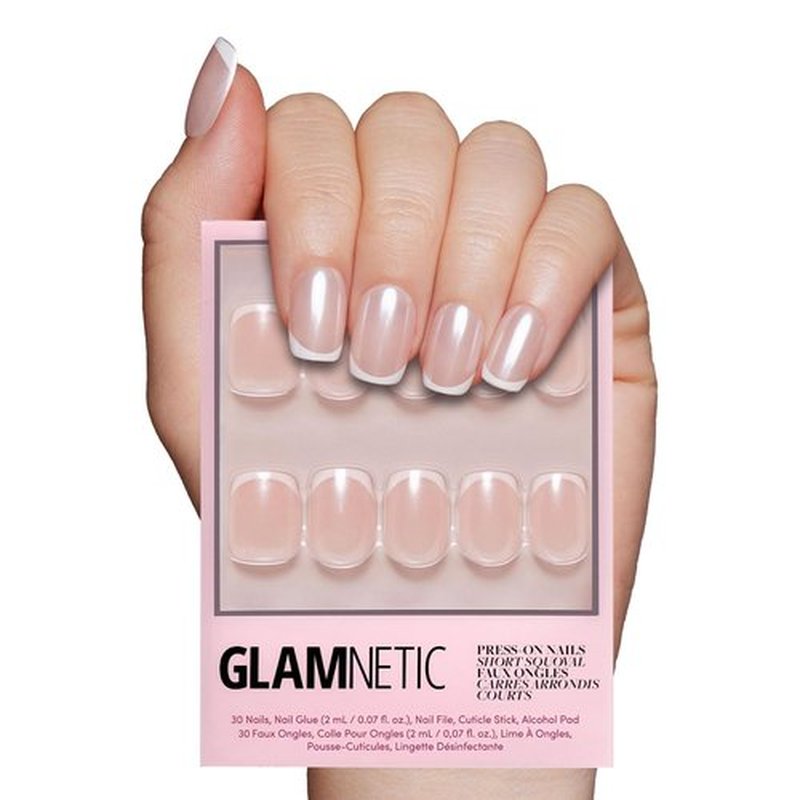 Glamnetic Press On Nails - La Perle | Salon Quality Semi-Transparent French Tip | 30 Nail Kit with Glue - 15 Sizes