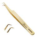Curacoro Lash Tweezers, Fiber Tip Grip (Gold, The Good Angle)