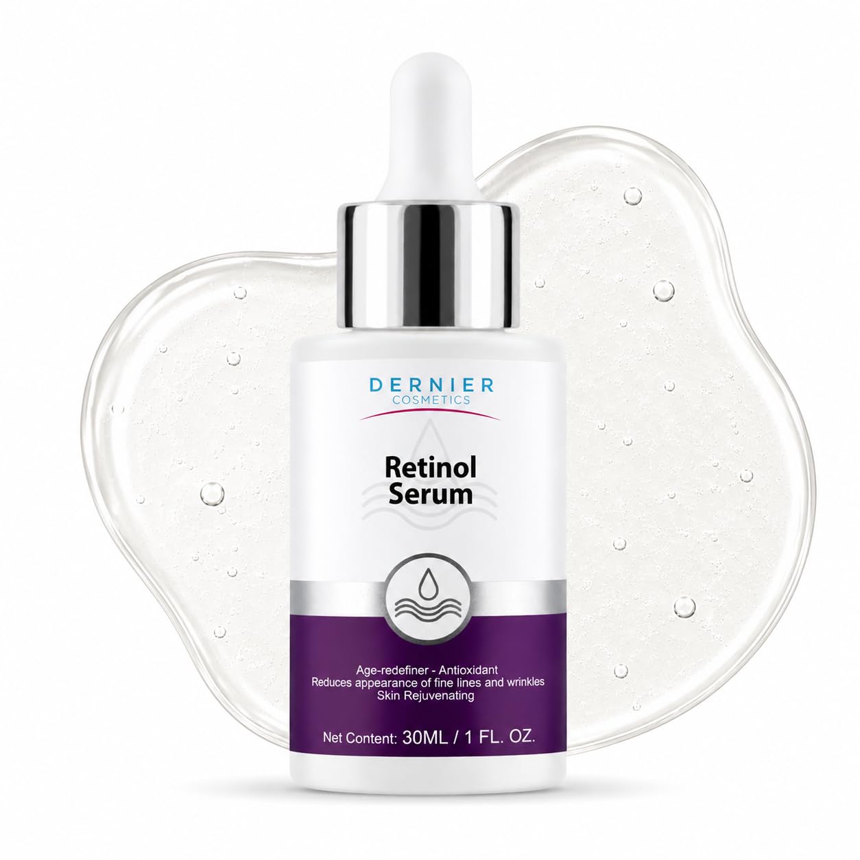 Dernier Beauty Skin Care – Retinol 1% & Hyaluronic Acid 0.5% Anti-Aging Serum for Face, Wrinkle Reduction, Skin Texture Support for Acne Prone Skin, (1 fl oz)