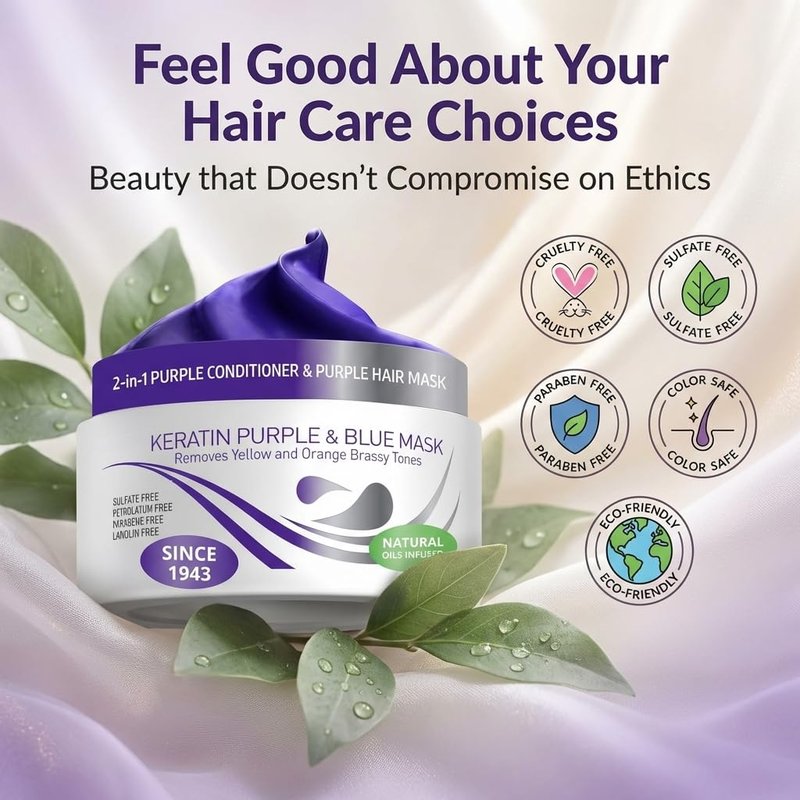 VITAMINS Keratin Purple Hair Mask - Deep Conditioner for Blonde, Silver, Gray & Brown Hair