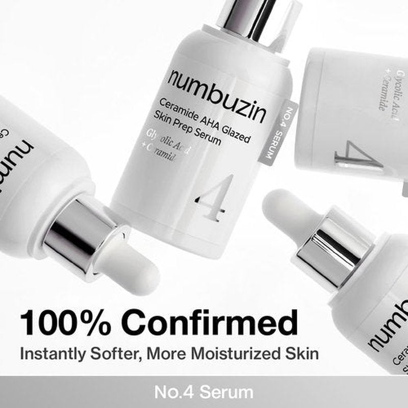 numbuzin No.4 Ceramide AHA PHA Glazed Skin Prep Serum, Gentle Exfoliating Serum with Glycolic Acid & PHA for Smooth Texture & Glass Skin Glow, 1.01 fl oz