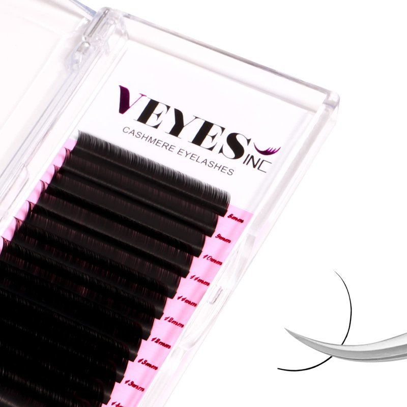 VEYES INC Cashmere Volume Lash Extensions C CC D DD LD L B J M Curl 0.03-0.20 thickness 5-25mm, Super Matte Black Individual Eyelashes Tray, Professional Supplies for Lash Techs (0.03 CC 12mm)