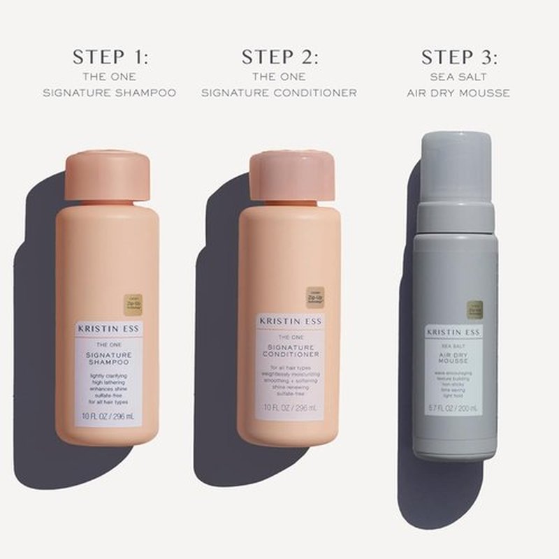 Kristin Ess Hair The One Signature Set - Sulfate-Free Clarifying Shampoo & Hydrating Conditioner + Volumizing Mousse for Wavy & Curly Hair (3-Pack)