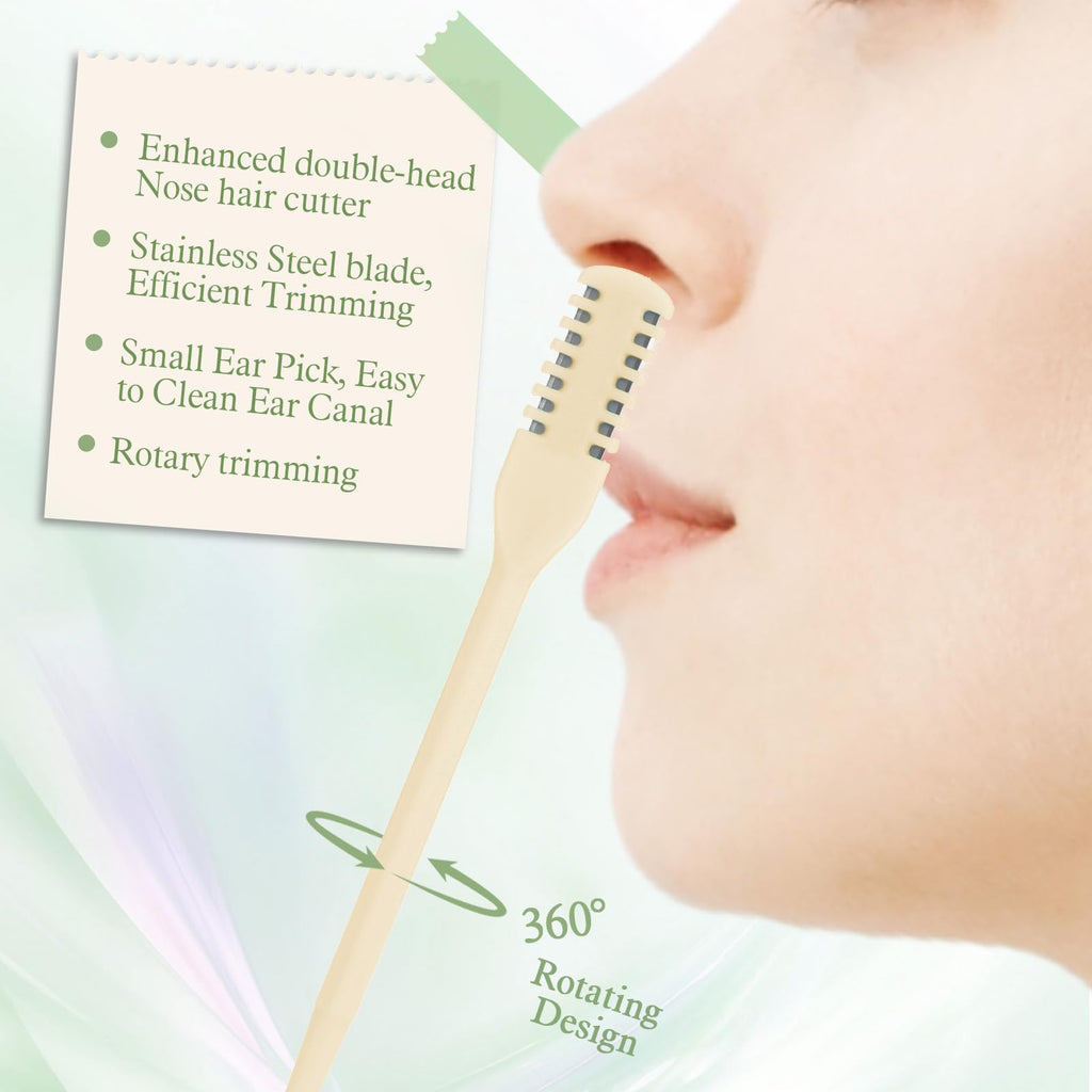 GEEHUA 10 Pcs Manual Nose Hair Trimmer for Men Women, 360° Rotating Nasal Hair Removal Cutter, 2-in-1 Stainless Steel Nose Trimmer with Ear Cleaner