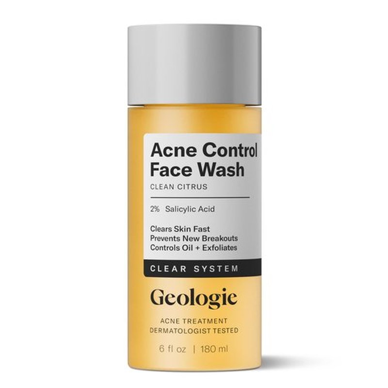 Geologie Acne Control Face Wash | 2% Salicylic Acid Exfoliating Cleanser | Clears Skin, Controls Oil & Prevents Breakouts | Clean Citrus Scent | For Men & Women | 6 fl oz