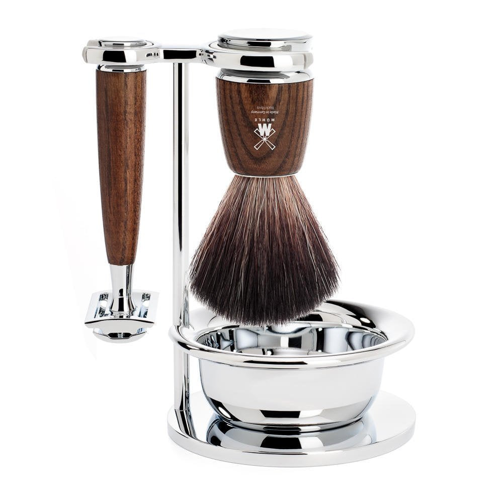MÜHLE RYTMO Shaving Kit for Men, Steamed Ash Wet Shave Grooming Set 4-Piece