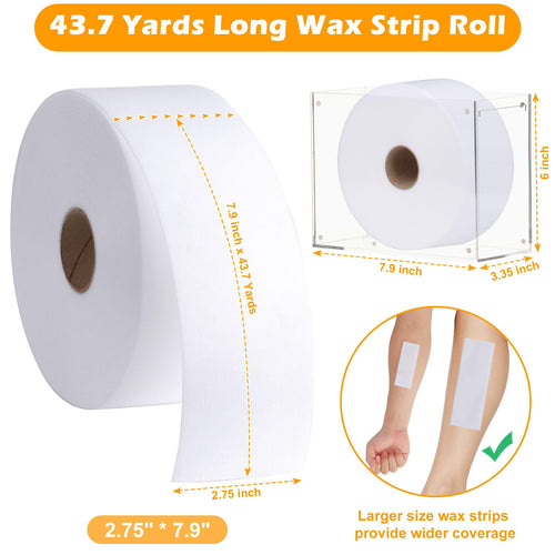 200 Pcs Non-Woven Wax Strip 2.8" X 44 Yards Pre-Cut Wax Strips with Acrylic Holder 1 Roll Epilating Wax Strips Waxing Paper Sheets for Body Legs Lint-Free Air Removal Paper for Home Professional Salon