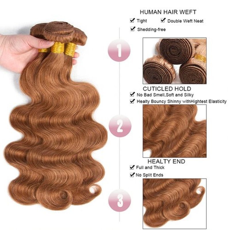 Color 30 Human Hair Bundles Light Brown Body Wave Bundles 14 16 18 Inch 10A Grade Unprocessed Brazilian Virgin Light Brown Bundle Human Hair Weave for Women