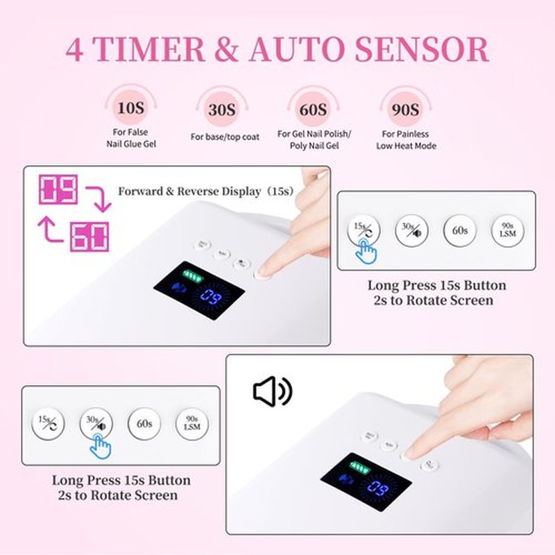 BOMOQING Cordless UV Nail Lamp, 96W Rechargeable UV Light for Gel Nails with Automatic Sensor & 4 Timers, Portable LED Nail Lamp, Professional Nail Dryer for Salon & Home (White)