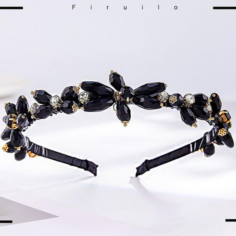 Firuilo Thin Rhinestones Headband Blue Crystal Hair Bands Sparkle Beaded Head Bands for Women(Type A) (Black)