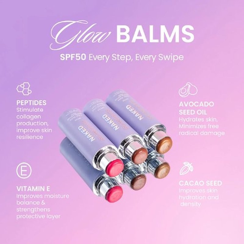 Naked Sundays SPF 50 Glow Balm – Peptide-Infused Multi-Tasking Blush Stick for Cheeks, Lips & Eyes – Broad Spectrum Zinc Oxide Blush Sunscreen – 8g (Dusty Rose)