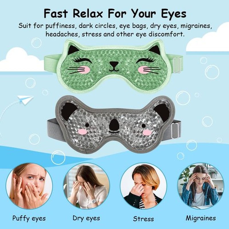 CONBELLA Kids Ice Packs 2 Packs Cooling Eye Mask with Soft Plush Backing for Children Boo Boos Sinus Headache Fever Patch for Kids (Green+Grey)
