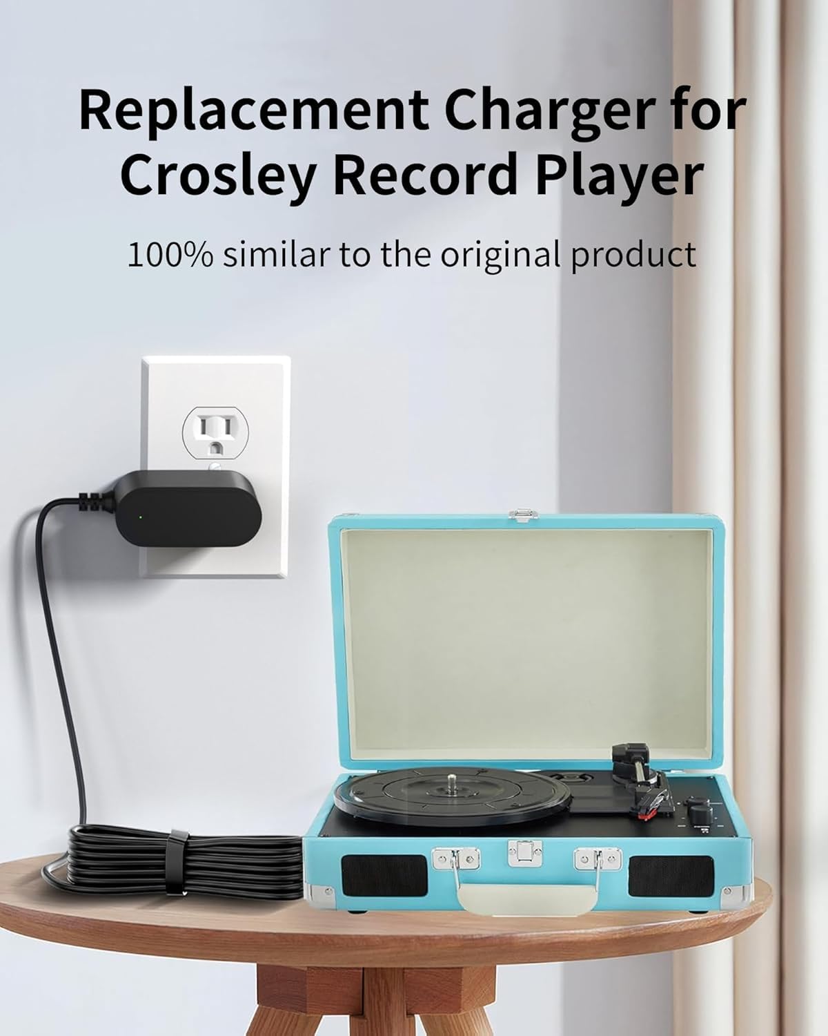 WUKUR 9V 2A Power Adapter for Crosley Record Player Power Cord, Charger for Crosley Cruiser Portable Turntable Record Player CR8005A CR221 CR8005C I II III Series, 5.9ft Cable (Not for 5V or 12V)